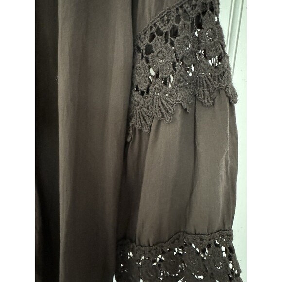 Tesoro Vintage Italian Blouse Boho Brown Crochet Trim One Size Made in Italy - Picture 3 of 5